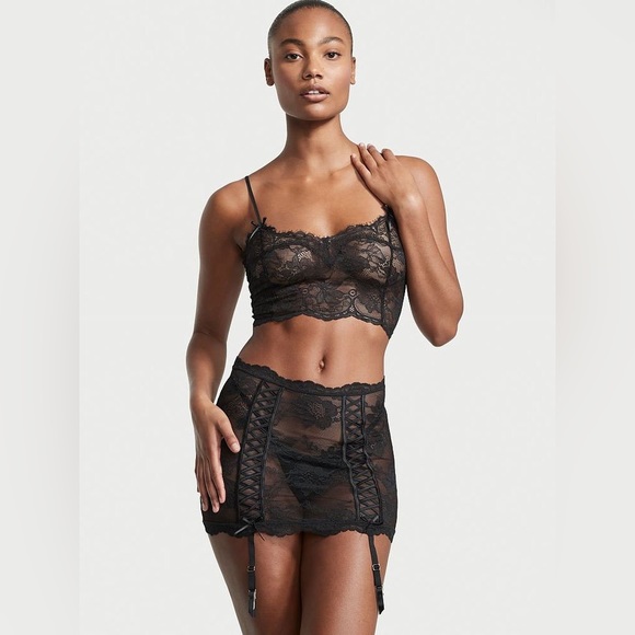 Victoria's Secret Other - NWT Victoria’s Secret Black Lace Crop Top AND Garter Skirt Set